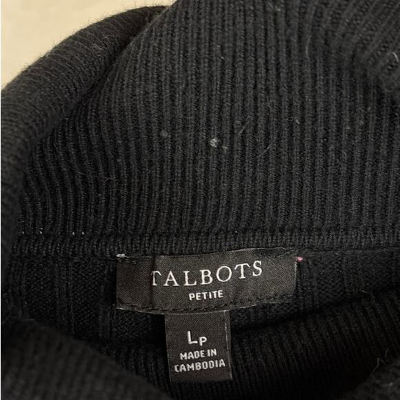 Talbots Women’s L Petite Black White Ribbed Knit Turtleneck Sweater Button Cuffs - Picture 5 of 8